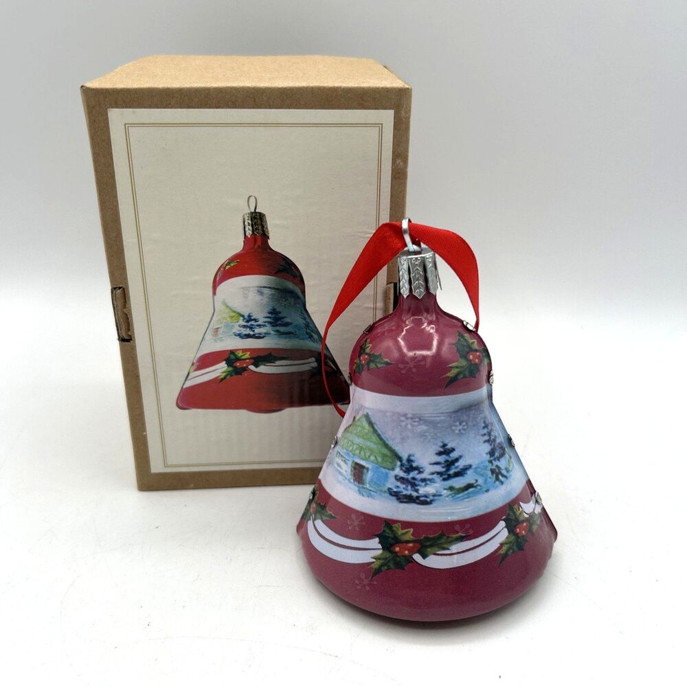 Thomas Pacconi Classic Tin Red Bell Ornament Winter Village Scene Vintage NIB
